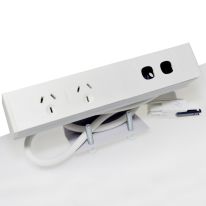 018.040.0006 OE Elsafe: Qiksilva 45 - 2 x GPO / 2 x Data Cutouts (AUNZ) with 800mm Lead with Desktop Clamp Bracket