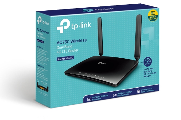 Archer MR200 TP-Link  AC750 Wireless Dual Band 4G LTE Router 300Mbps@2.4Ghz,, 433Mbps@5Ghz, 4G SIM Slot, WPS Button, 2 Antennas