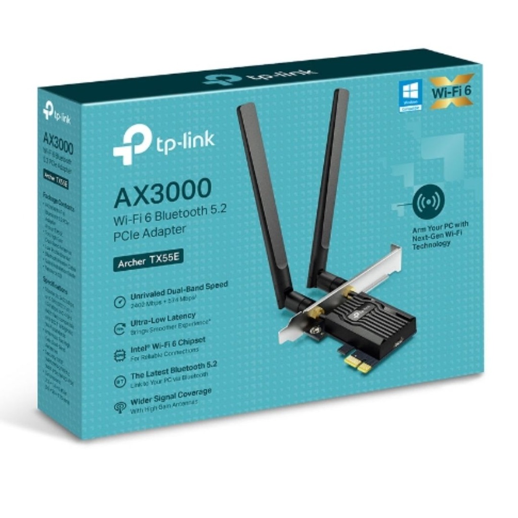 Archer TX55E TP-Link  AX3000 Wi-Fi 6 Bluetooth 5.2 PCIe Adapter,  2402Mbps@5GHz, 574Mbps@2.4GHz