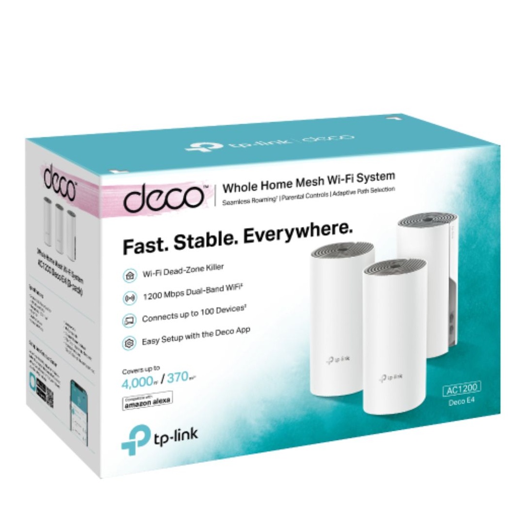Deco E4(3-pack) TP-Link  AC1200 Whole Home Mesh Wi-Fi System, ~370sqm Coverage