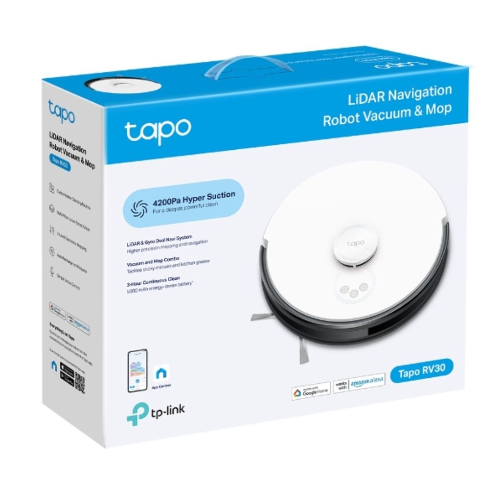 Tapo RV30 TP-Link  LiDAR Navigation Robot Vacuum & Mop, 4200Pa Hyper Suction, Auto-Charging, 5000mAh Battery for Long-lasting, Auto-Charging