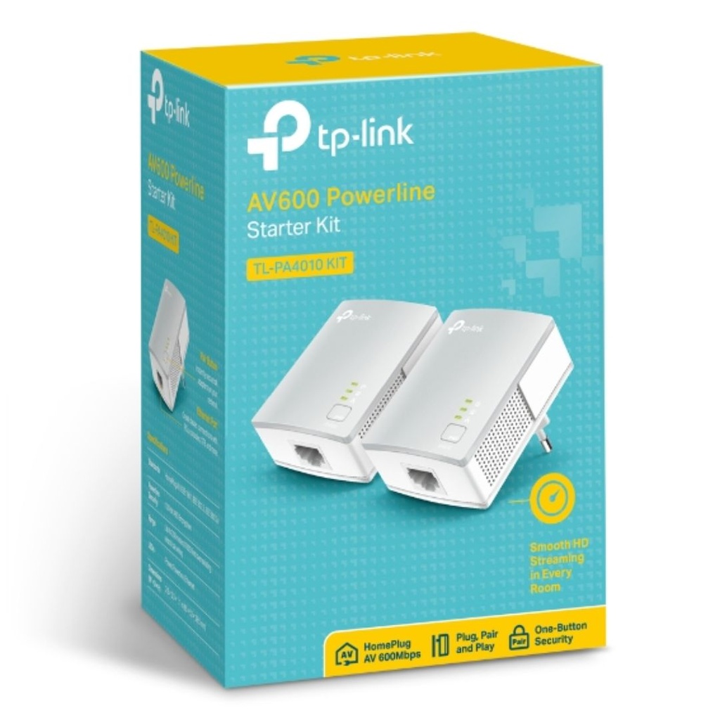 TL-PA4010 KIT TP-Link  AV600 Powerline Ethernet Adapter Starter Kit 600Mbps HomePlug AV 1xLAN Port 300m Range Plug & Play Mini Size