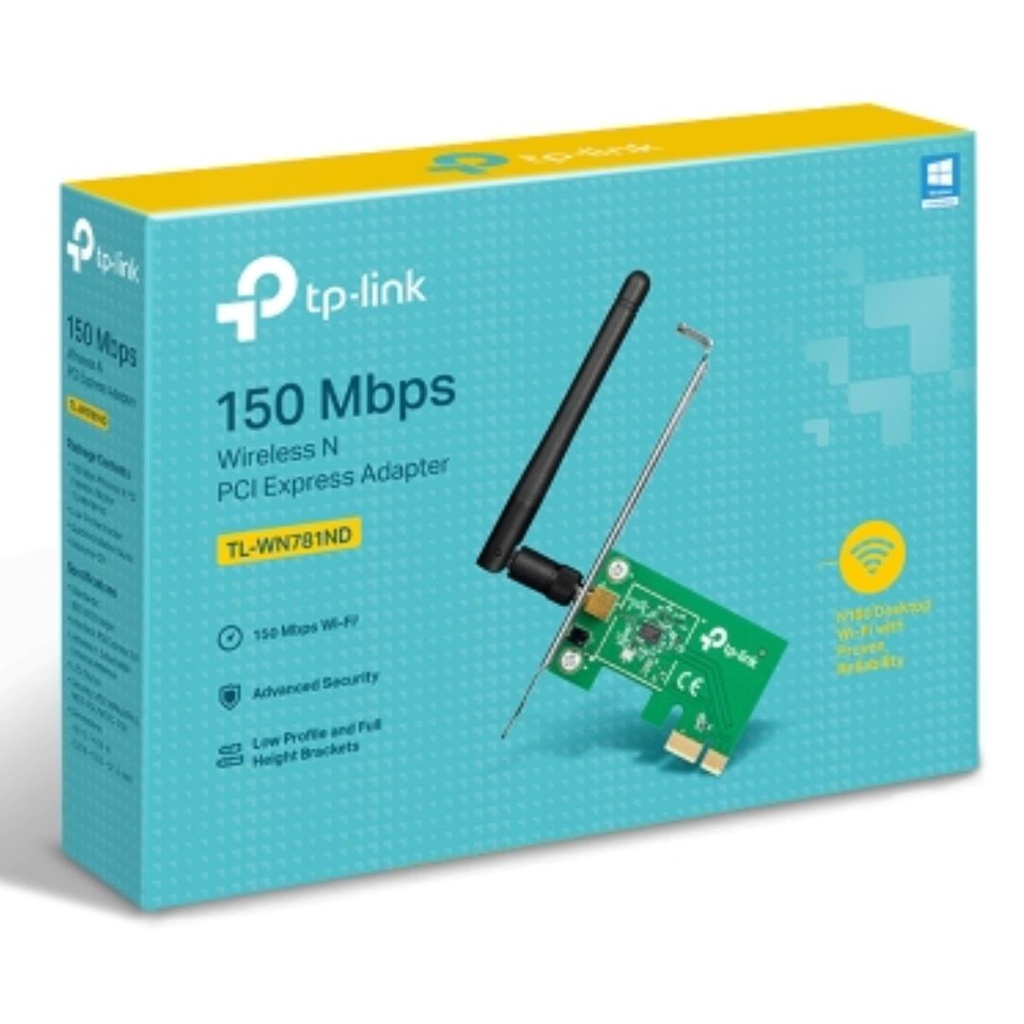 TL-WN781ND TP-Link  N150 Wireless N PCI Express Adapter 2.4GHz (150Mbps) 802.11bgn 1x2dBi Detachable Omni Directional Antennas WPA/WPA2