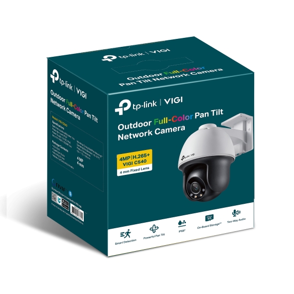 VIGI C540(4mm) TP-Link VIGI 4MP C540(4mm) Outdoor Full-Colour Pan Tilt Network Camera, 4mm Lens, Smart Detection, 3YW