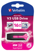 [23942491781] Verbatim 16GB V3 USB3.0 Pink Store'n'Go V3; Rectractable USB Storage Drive Memory Stick