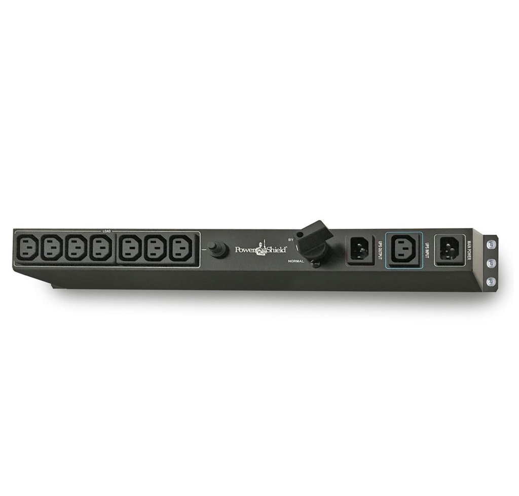 [9346909000750] PowerShield Rack Mount Bypass Switch Plus Hot Swap PDU for 1  2kVA, 1U, 10Amp Input, ensures uninterrupted power during maintenance