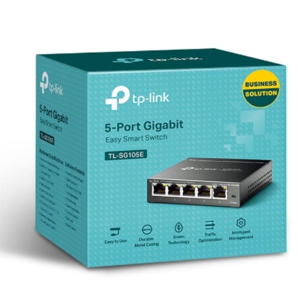 [6935364022037] TP-Link TL-SG105E 5-Port Gigabit Desktop Easy Smart Switch, 5 10/100/1000Mbps RJ45 Ports, MTU/Port/Tag-based VLAN, QoS, IGMP Snooping