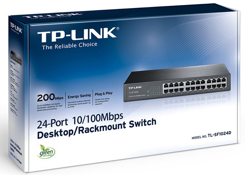 6935364021498 TP-Link TL-SF1024D 24-Port 10/100Mbps Rackmount Unmanaged Switch energy-efficient Supports MAC 13-inch Desktop steel case 4.8 Gbps Switching Cap
