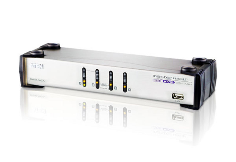 4710423773097 Aten Desktop KVMP Switch 4 Port Dual Display VGA w/ audio, 4x Custom KVM Cables Included, 2x USB Port, Selection Via Front Panel