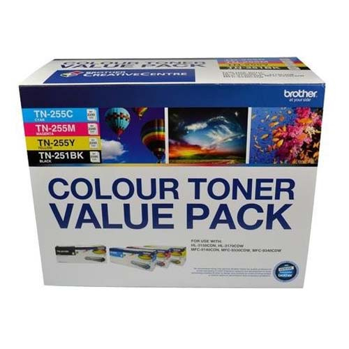 9312775003201 Brother  TN-251BK and TN255 Colour Laser Toner Value Pack. Black, Cyan, Magenta, Yellow (8AE00003)