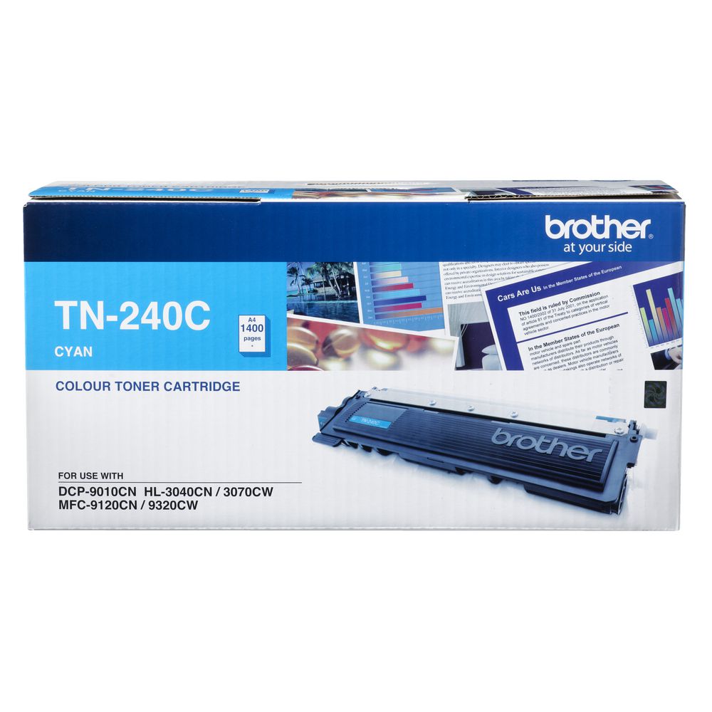 4977766666725 TN-240C COLOUR LASER TONER - CYAN TONER CARTRIDGE TO SUIT HL-3040CN/3045CN/3070CW/3075CW, DCP-9010CN, MFC-9120CN/9125CN/9320CW/9325CW - 1,400 PAGES