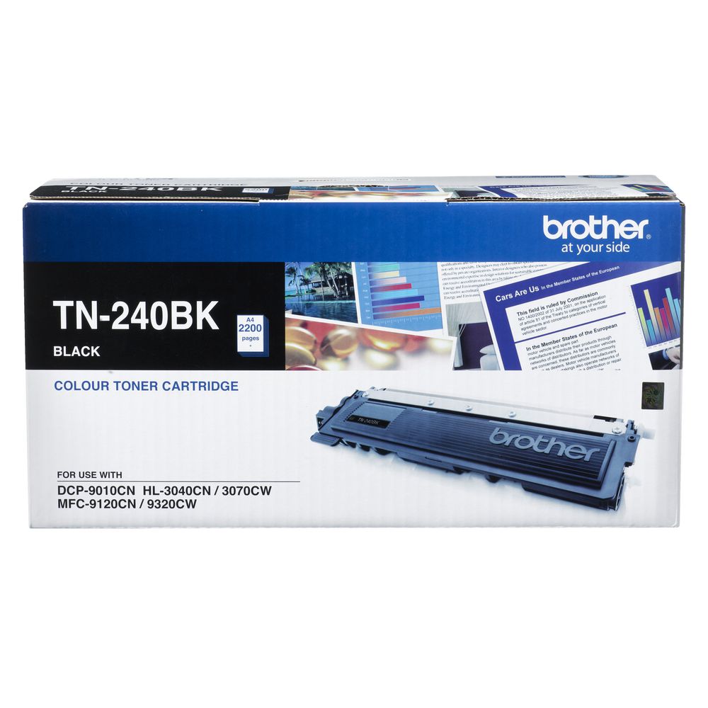 4977766666695 TN-240BK COLOUR LASER TONER - BLACK TONER CARTRIDGE TO SUIT HL-3040CN/3045CN/3070CW/3075CW, DCP-9010CN, MFC-9120CN/9125CN/9320CW/9325CW - 2,200 PAGES