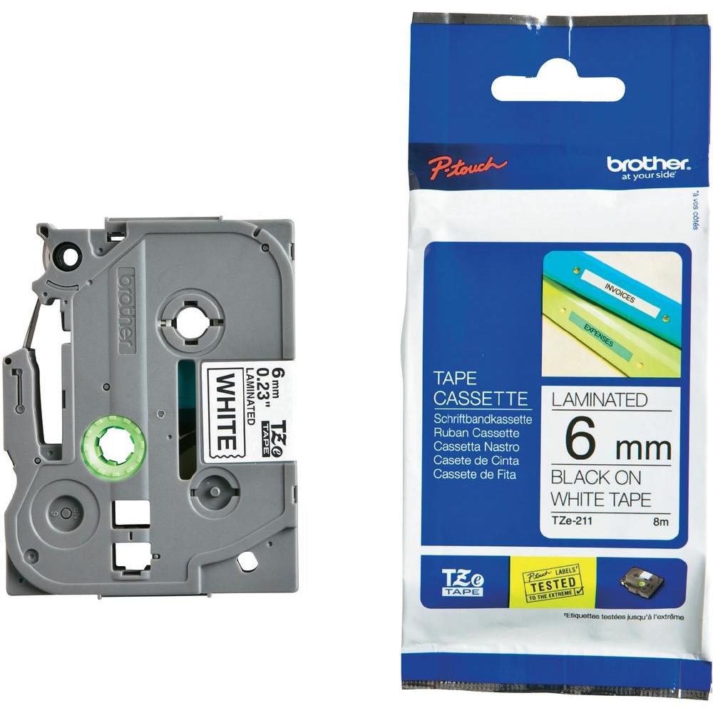 4977766694698 Brother 6mm Black on White TZE Tape