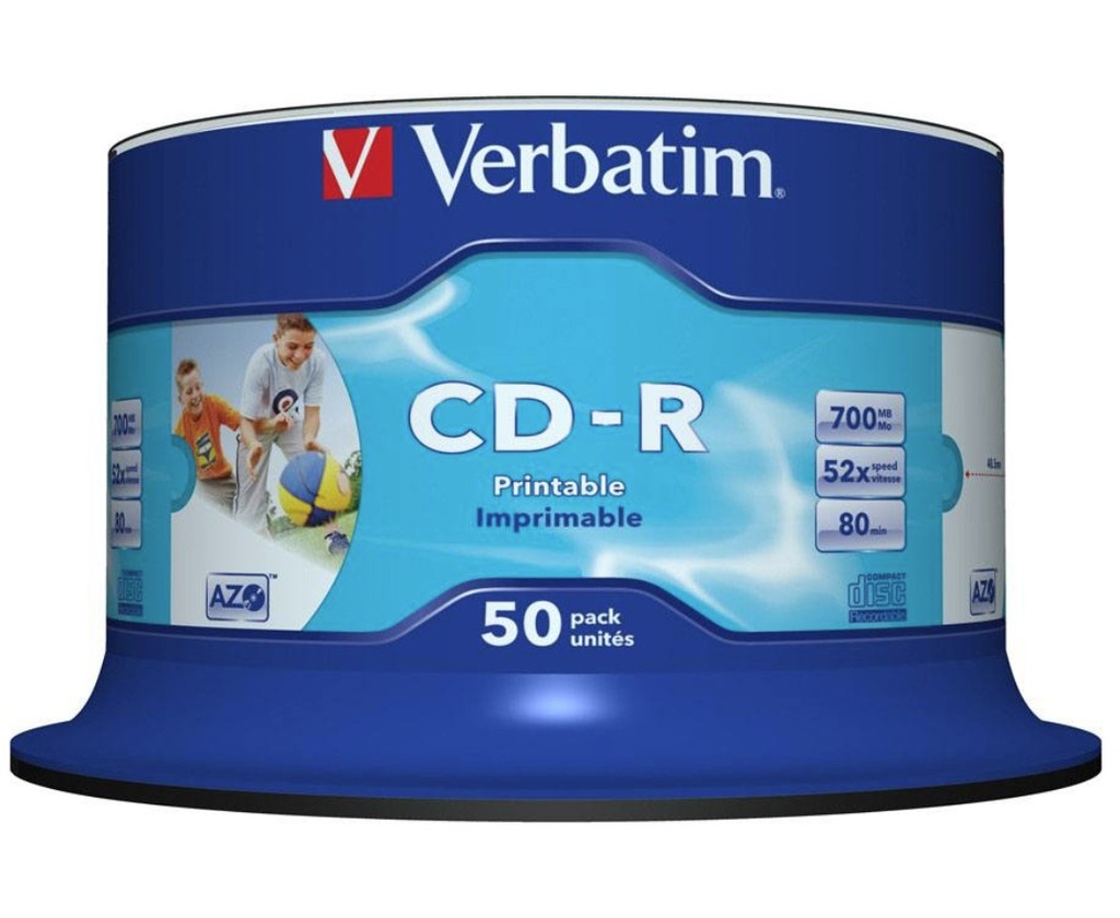9311599419083 Verbatim CD-R 700MB 50Pk White InkJet 52x Superior ink absorption on high-resolution 5,760 DPI printers