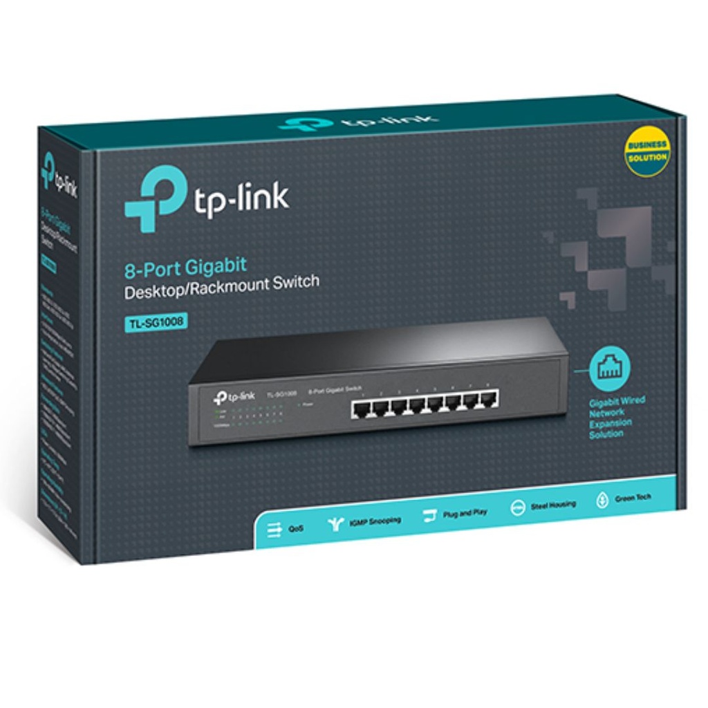 6935364021573 TP-Link TL-SG1008 8-Port Gigabit Unmanaged Switch 13" Desktop Rackmountable Steel Case Fanless Supports MAC address 802.1p/DSCP QoS