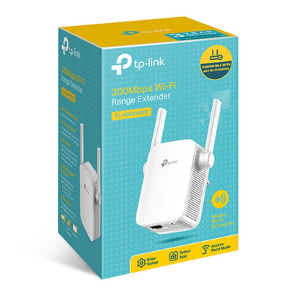 [6935364099343] TP-Link TL-WA855RE N300 300Mbps Wi-Fi Range Extender Repeater Access Point 1Gpbs LAN 802.11bgn 2xExternal Antennas Mini Size MIMO Tech Tether App
