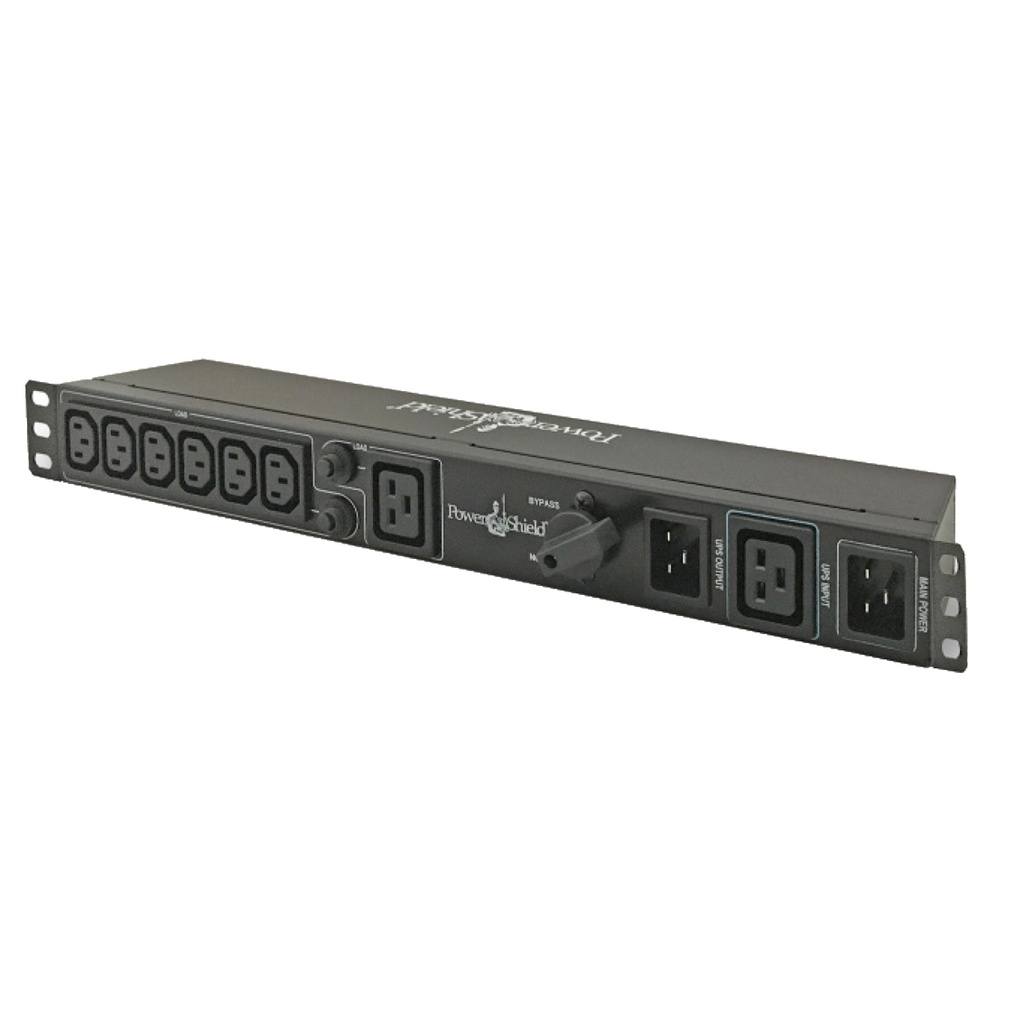 9346909000767 PowerShield Rack Mount Bypass Switch Plus Hot Swap PDU for 3kVA, 1U, 15Amp Input, facilitates safe maintenance procedures