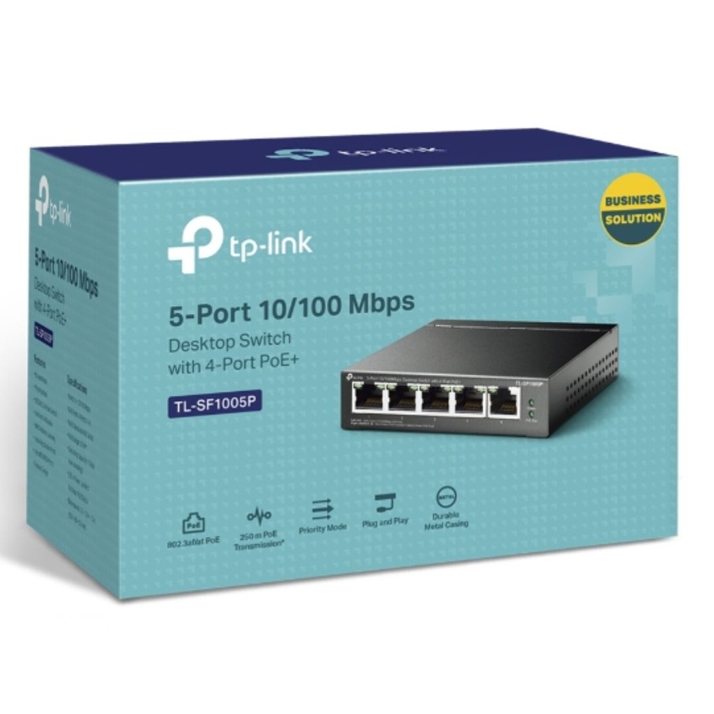 6935364083199 TP-Link TL-SF1005P 5-Port 10/100Mbps Desktop Switch with 4-Port PoE 67W IEEE 802.3af compliant 1Gbps Switching