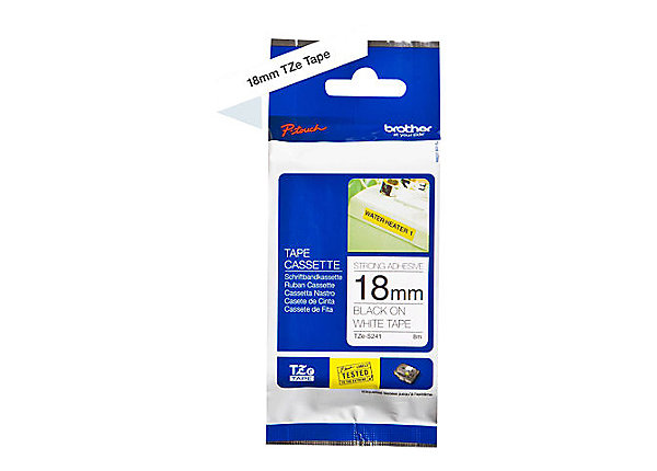 4977766687249 Brother 18MM Black White Tape Strong Adhesive TZE Tape
