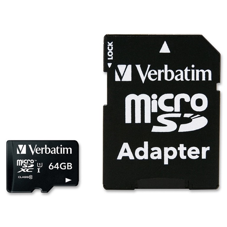 23942440840 Verbatim 64GB Micro SDXC Card Class 10 UHS-I With Adaptor Up to 45MB/Sec 300X read speed