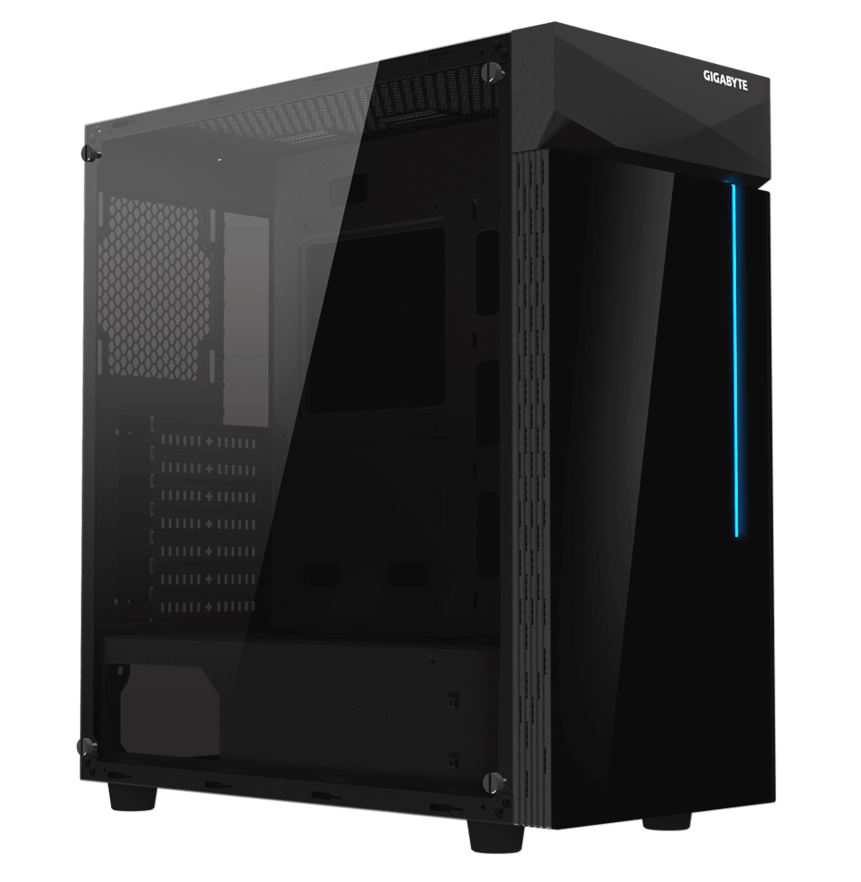4719331551247 Gigabyte C200 RGB Tempered Glass ATX Mid-Tower PC Gaming Case 2x3.5" 2x2.5" 2xUSB3.0 Detachable Dust Filter Liquid Cooling PSU Shroud Design(BLACK)