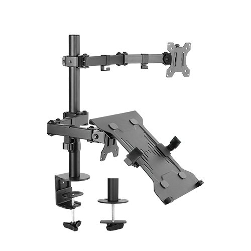 [6956745160162] Brateck Economical Double Joint Articulating Steel Monitor Arm with Laptop Holder Fit Most 13"-32" Monitors, Up to 8kg/Screen VESA 75x75/100x1009 (LS)