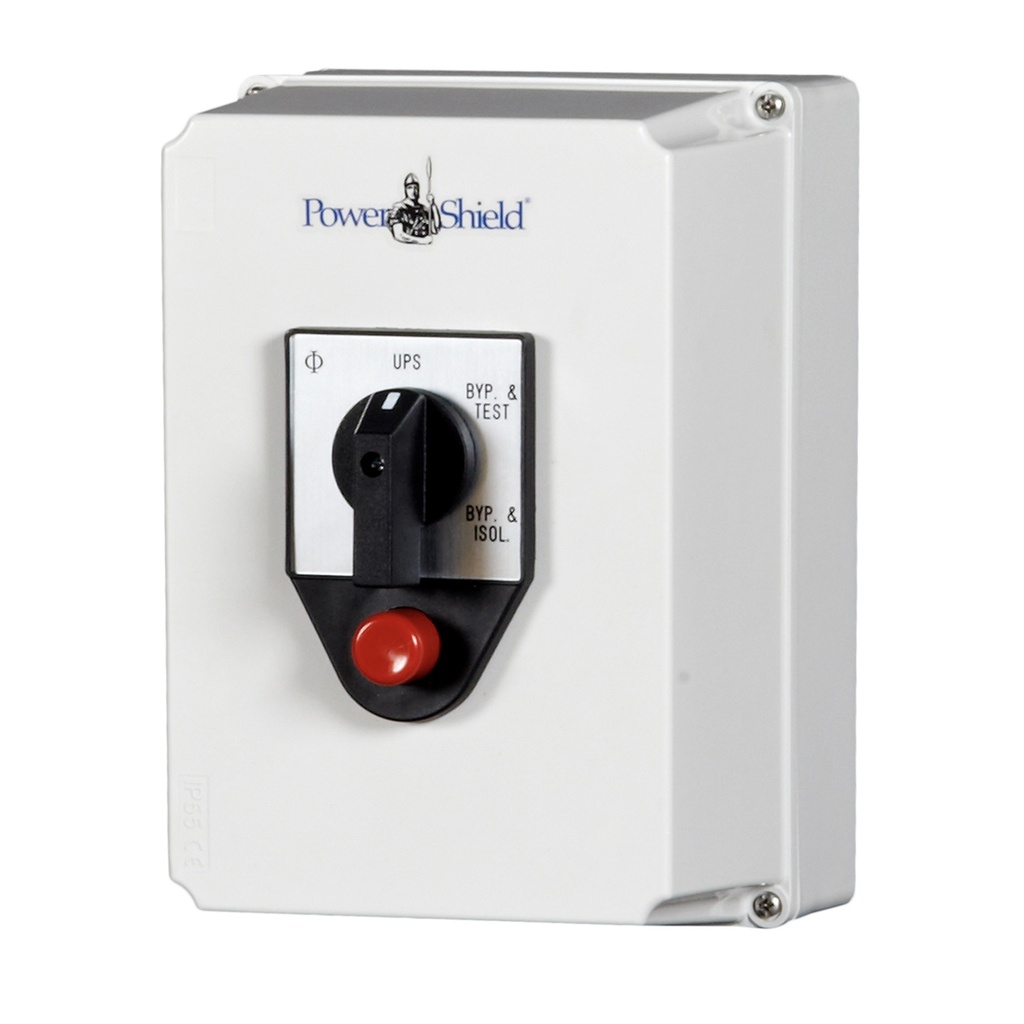 UPPS-PS1MBSWPB6K PowerShield Maintenance Bypass Switch, Wrap Around, Push Button, Wall Mount 6K 1-1, facilitates safe maintenance procedures