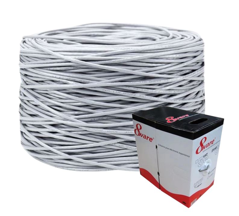 9341756009680 8ware CAT6 UTP Cable 305m Roll - Grey White Full 0.55mm Copper UTP stranded Ethernet LAN Network 24AWG 0.55cu 2x4p pvc Jacket