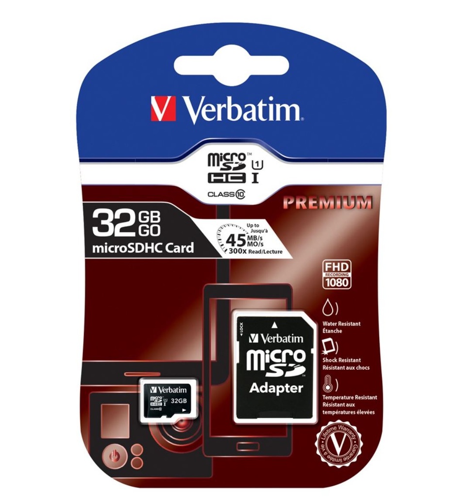 [23942440833] Verbatim 32GB MicroSD SDHC SDXC Class10 UHS-I Memory Card 45MB/s Read 10MB/s Write 300X Read Speed with standard SD adaptor