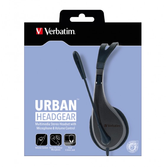 [9311599416464] Verbatim Multimedia Headset with Microphone - 3.5mm Jack, Wide Frequency Stereo, 40mm Drivers, Comfortable Ergonomic Fit, Adjustable