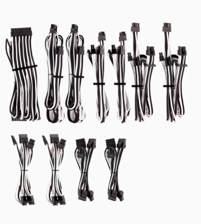[843591079624] For Corsair PSU - WHITE/BLACK Premium Individually Sleeved DC Cable Pro Kit, Type 4 (Generation 4)