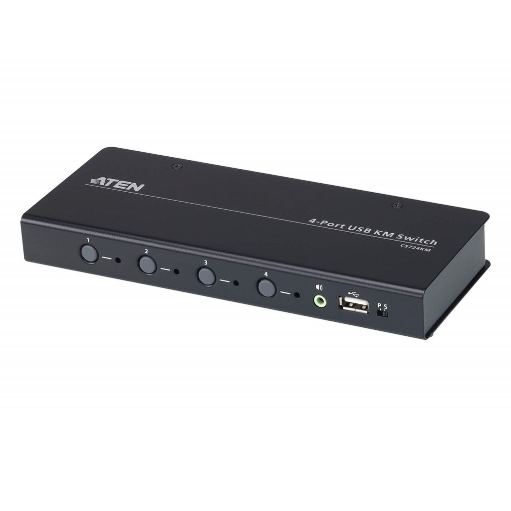 4719264646232 Aten KM Switch 4 Port USB Boundless Switching w/ Audio, Cables Included, Daisy Chain Up to 2 (8 Computers Total)