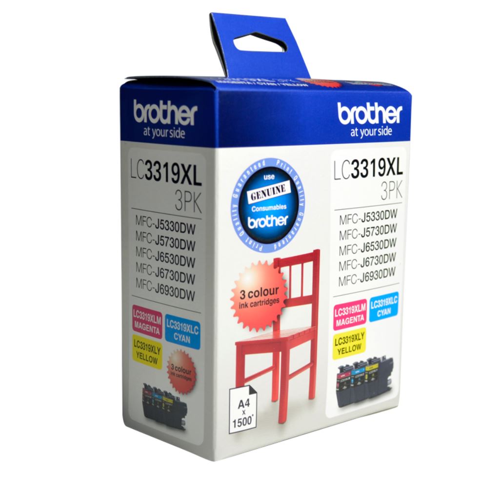 4977766769525 Brother LC-3319XL  Colour Value Pack 1X Cyan 1X Magenta 1X Yellow-MFC-J5330DW/J5730DW/J6530DW/J6730DW/J6930DW - up to 3000 P