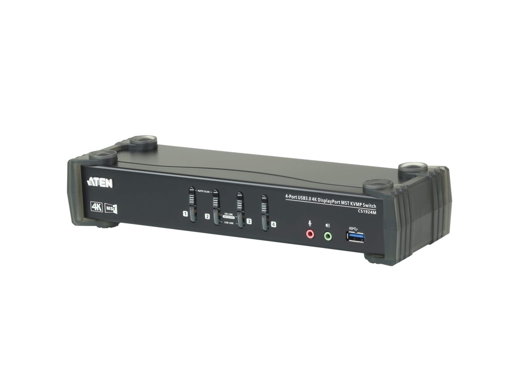 4719264645839 Aten Desktop KVMP Switch 4 Port Single to Dual Display 4k DisplayPort MST w/ audio, Cables Included, 2x USB Port, Selection Via Front Panel