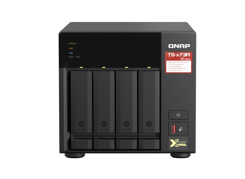4713213518847 QNAP TS-473A-8G 4 Bay NAS 8G DDR4 AMD V1500B quad-core 2.2 GHz processor 2x M.2 2280 PCIe Gen3 x1 slots Hot-swappable 3xUSB 3.2 3YR WTY