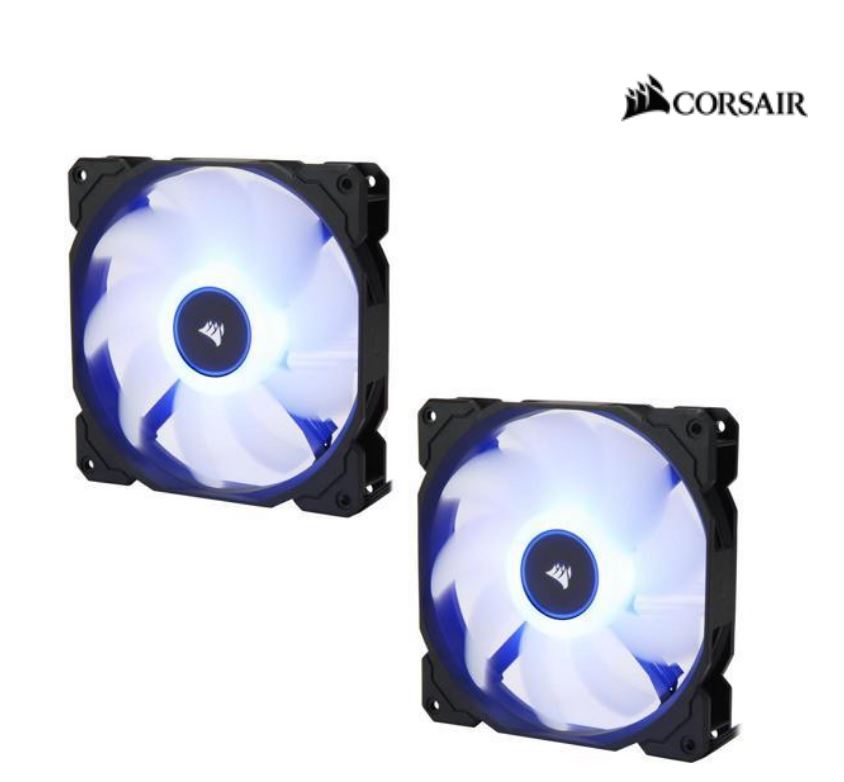 843591018883 Corsair Air Flow 140mm Fan Low Noise Edition / Blue LED 3 PIN - Hydraulic Bearing, 1.43mm H2O. Superior cooling performance. TWIN Pack! (LS)