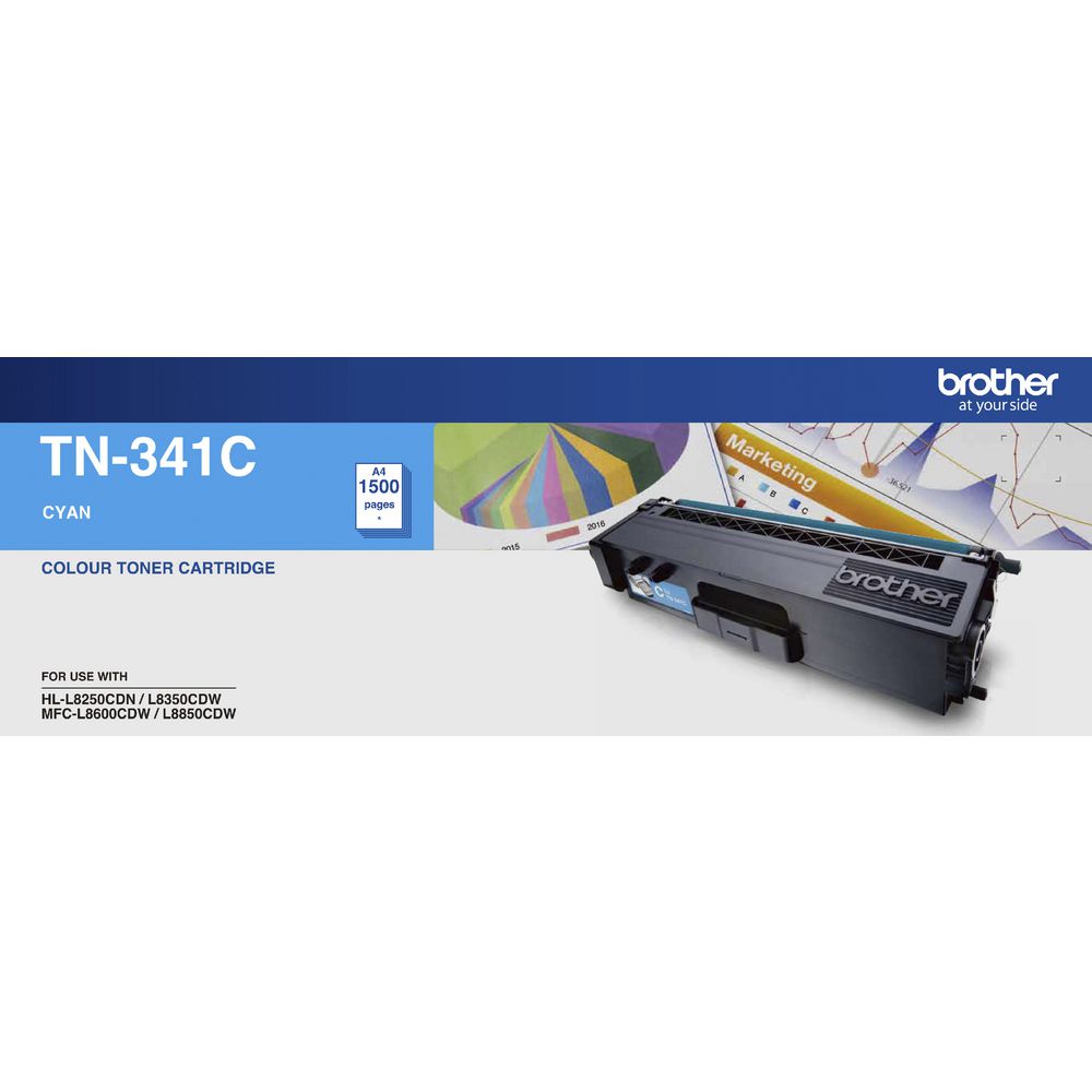4977766733953 Brother TN-341C Colour Laser Toner- Standard Cyan, HL-L8250CDN/8350CDW MFC-L8600CDW/L8850CDW - 1500Pages
