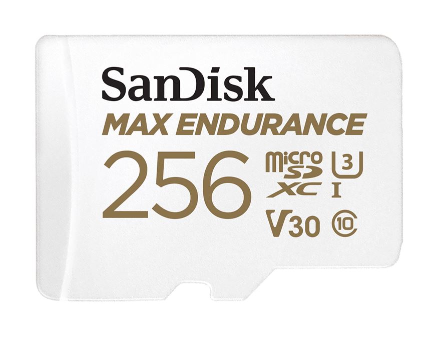 [619659178543] SanDisk Max Endurance 256GB microSD 100MB/s 40MB/s 20K hrs 4K UHD C10 U3 V30 -40°C to 85°C Heat Freeze Shock Temperature Water X-ray Proof SD Adapter
