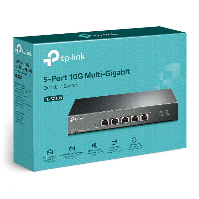 6935364030896 TP-Link TL-SX105 5-Port 10G Desktop Switch, up to 100 Gbps switching capacity, Auto-negotiation, Silent Operation, Metal Casing