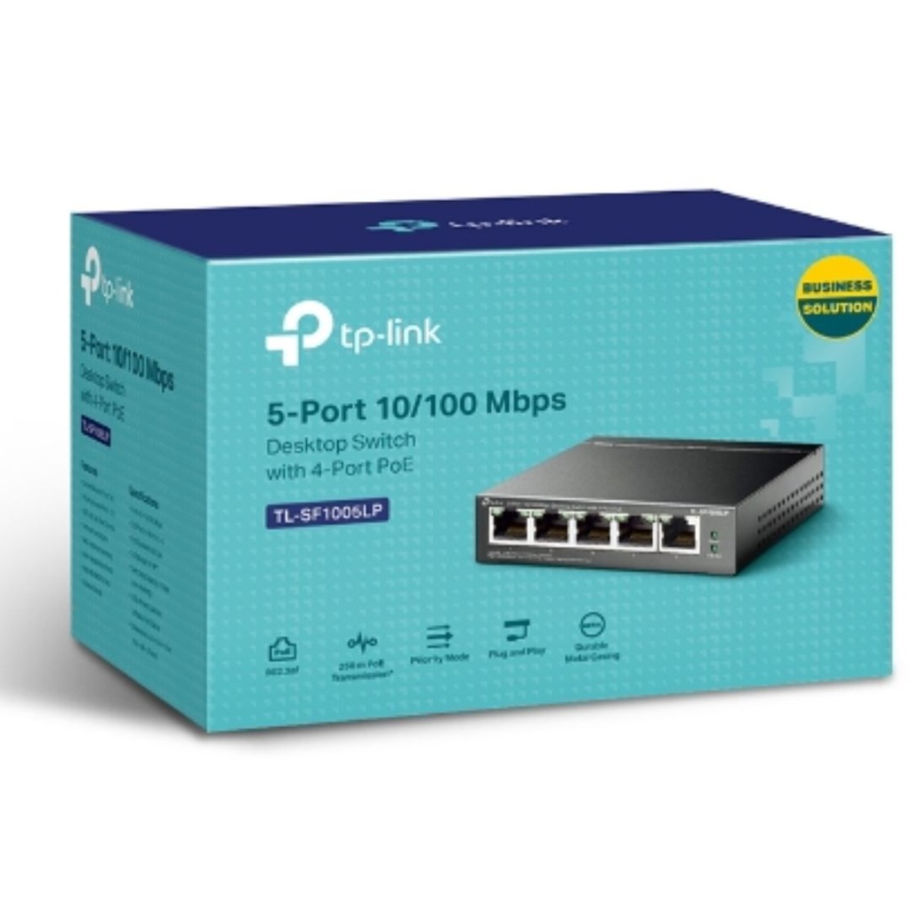 6935364052782 TP-Link TL-SF1005LP 5-Port 10/100Mbps Desktop Switch with 4-Port PoE 41W IEEE 802.3af compliant 1Gbps Switching