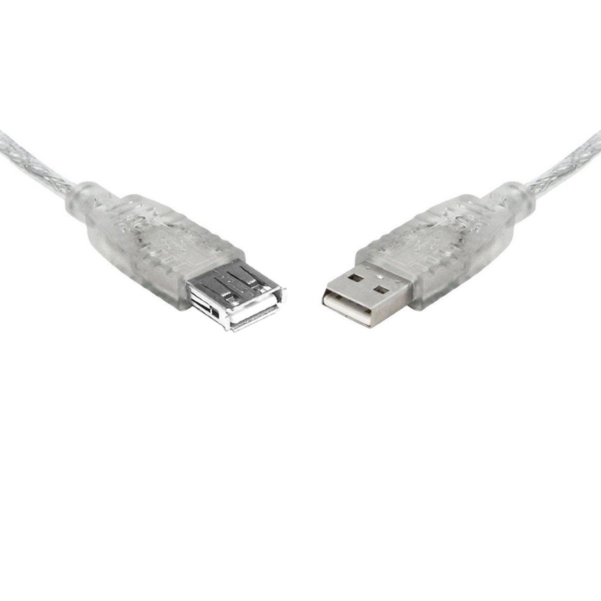 [9341756008911] 8Ware USB 2.0 Extension Cable 3m A to A Male to Female Transparent Metal Sheath Cable