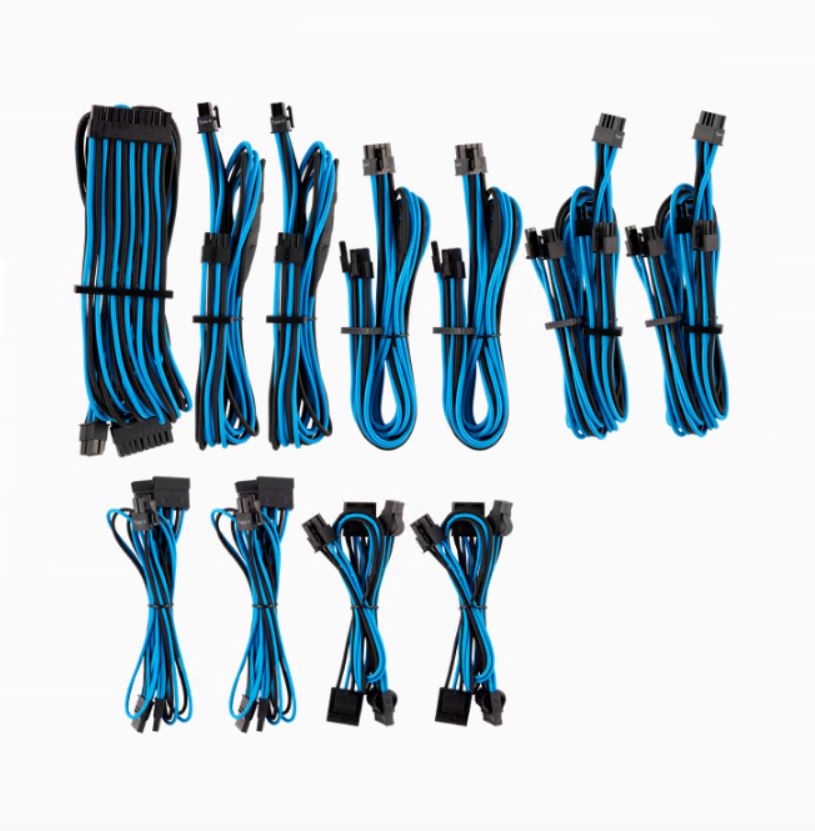 [843591079631] For Corsair PSU - BLUE/BLACK Premium Individually Sleeved DC Cable Pro Kit, Type 4 (Generation 4)