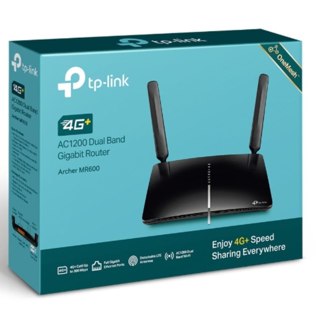 6935364089832 TP-Link Archer MR600 4G+ Cat6 AC1200 Wireless Dual Band Gigabit Router OneMesh 300Mbps@2.5Ghz 867Mbps@5Ghz, 4G+ SIM Slot, 2 Detach. LTE Antennas