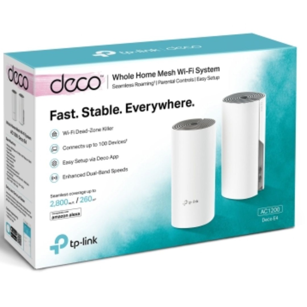 6935364085278 TP-Link Deco E4(2-pack) AC1200 Whole Home Mesh WiFi System~ 260sqm. Over 100 Devices Parental Controls