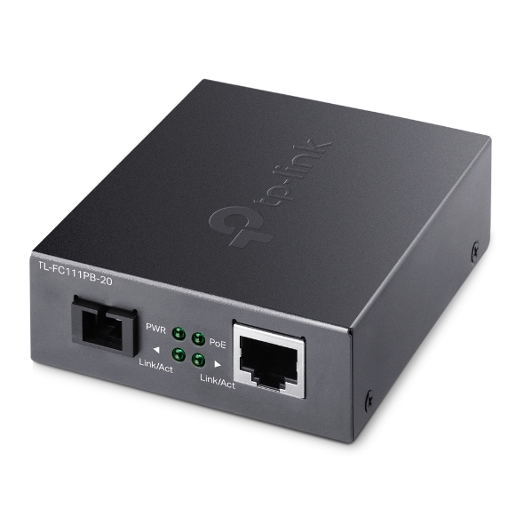 4897098683064 TP-Link TL-FC111PB-20 10/100Mbps WDM Media Converter with 1-Port PoE - IEEE 802.3u, 20KM, 1310 nm TX, 1550 nm RX
