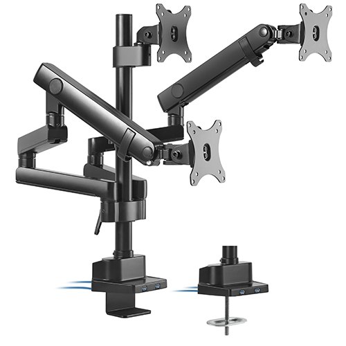 [6956745159470] Brateck Triple Monitor Aluminum Slim Pole Held Mechanical Spring Monitor Arm Fit Most 17"-27" Monitors Up to 7kg per screen VESA 75x75/100x100