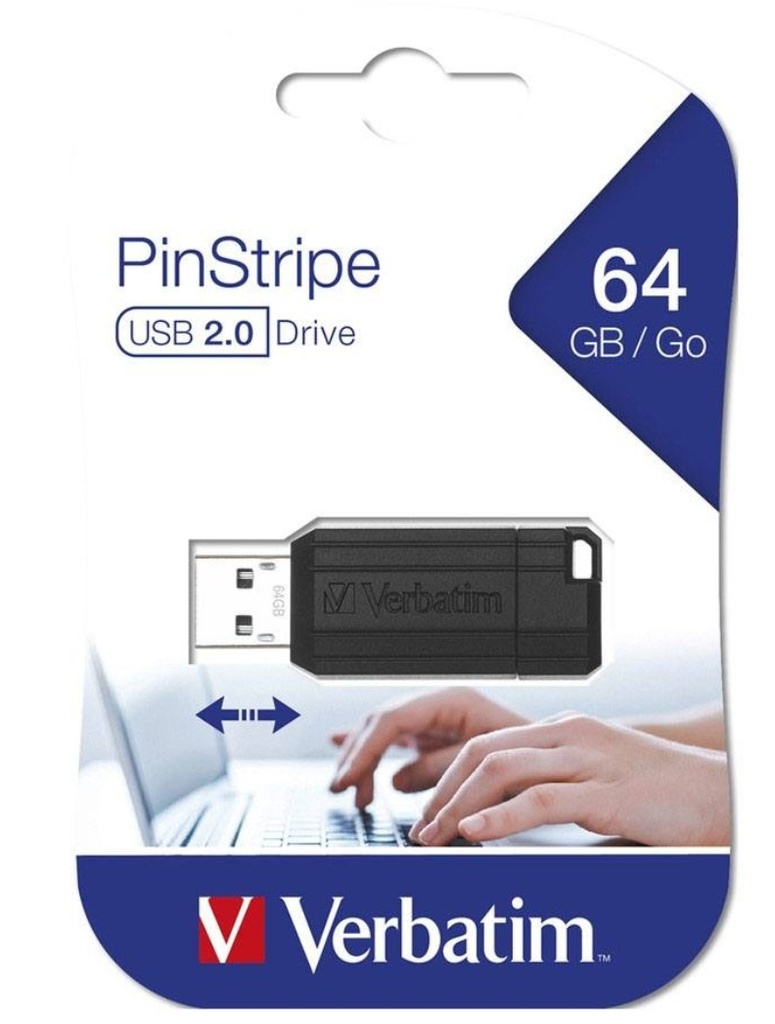 [23942490654] Verbatim Store'n'Go Pinstripe USB Drive 64GB (Black) 2 Years Limited Warranty