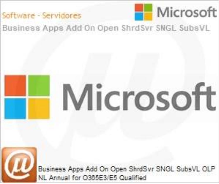 [SLMS-KLS-00005] MICROSOFT BUSINESS APPS ADD ON OPEN SUB VL OLP 1L NO LEVEL O365E3/E5 QUALIFIED ANL