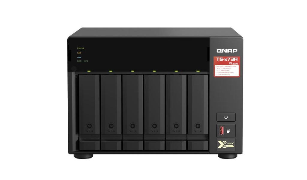4713213518830 QNAP TS-673A-8G 6 Bay NAS AMD Ryzen™ Embedded V1500B quad-core 2.2 GHz 8G DDR4 2xM.2 2280 PCIe Gen3 x1 slots 2x2.5 GEl 3xUSB3.2 Hot-swappable 3YR WTY