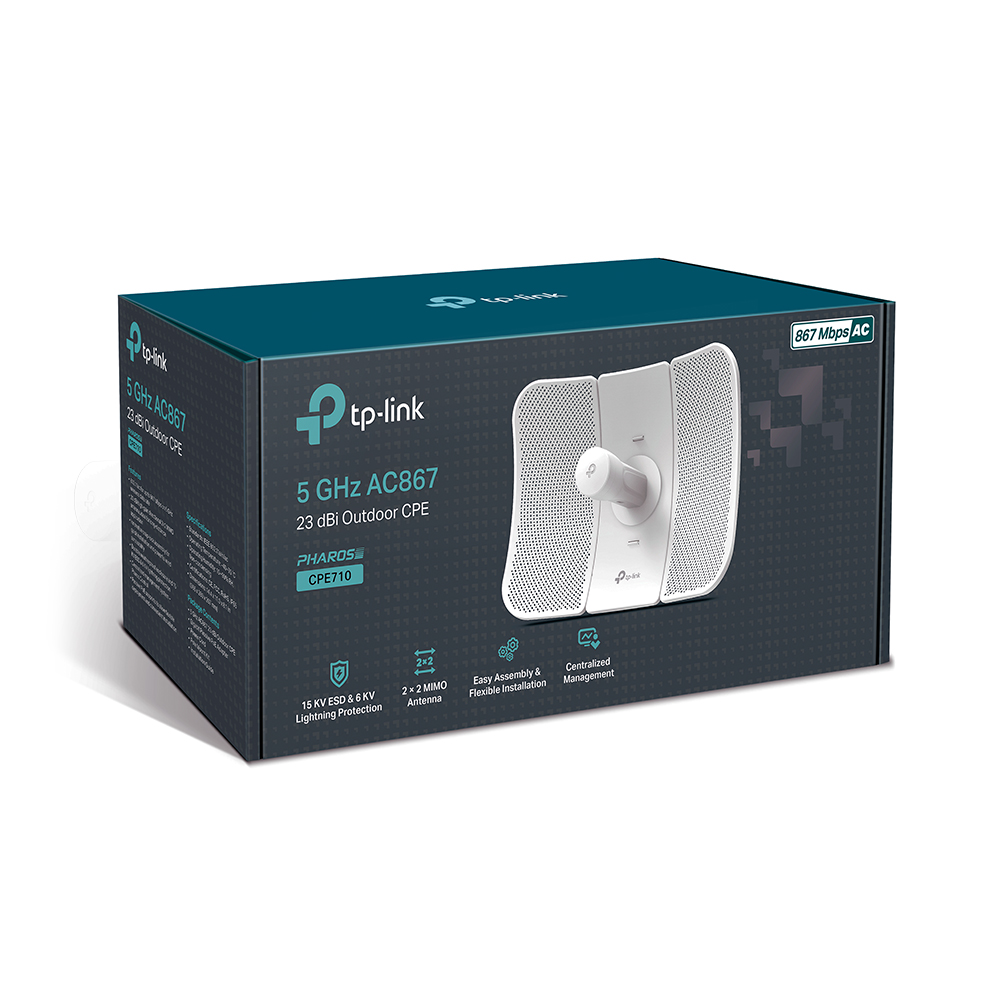 6935364089702 TP-Link CPE710 5GHz AC 867Mbps 23dBi High-gain Directional Outdoor CPE, IP65 Weather Proof, Lightning Protection, Passive POE, Centralised Management